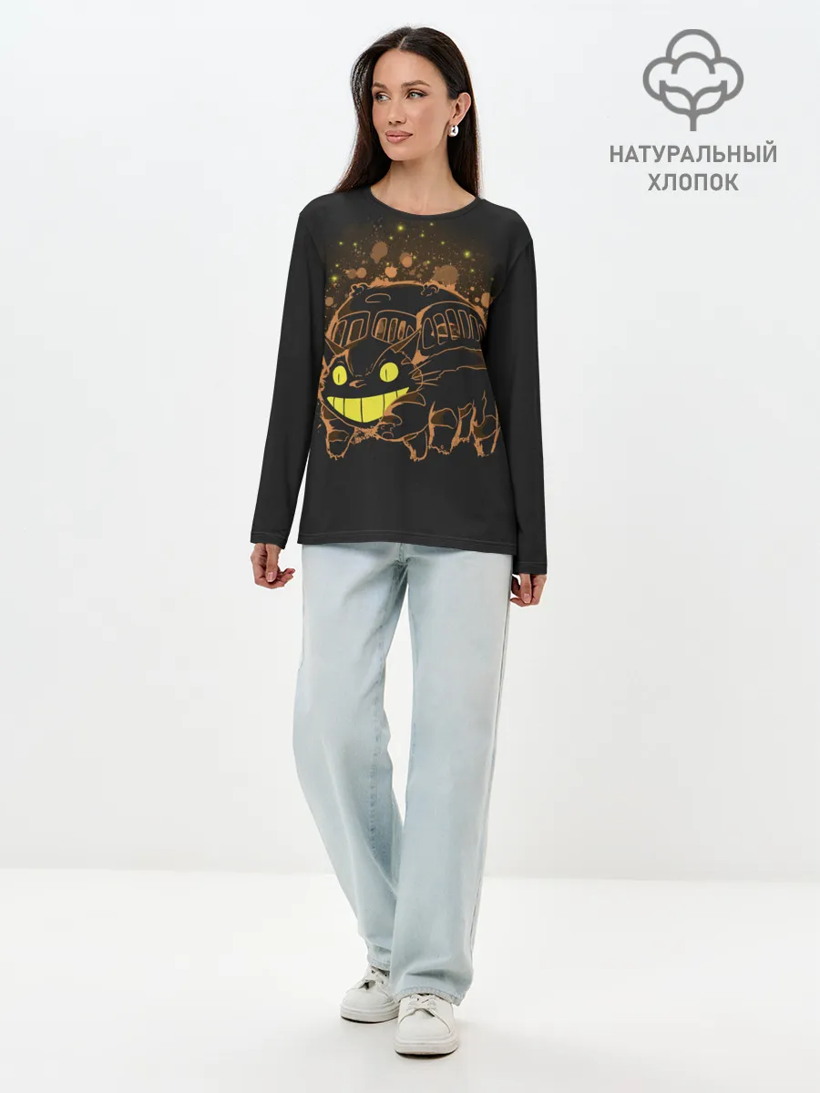 Лонгслив женский. Хлопок / My Neighbor Totoro оранжевый кот