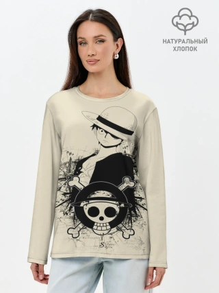Лонгслив женский. Хлопок / шляпа и череп One Piece