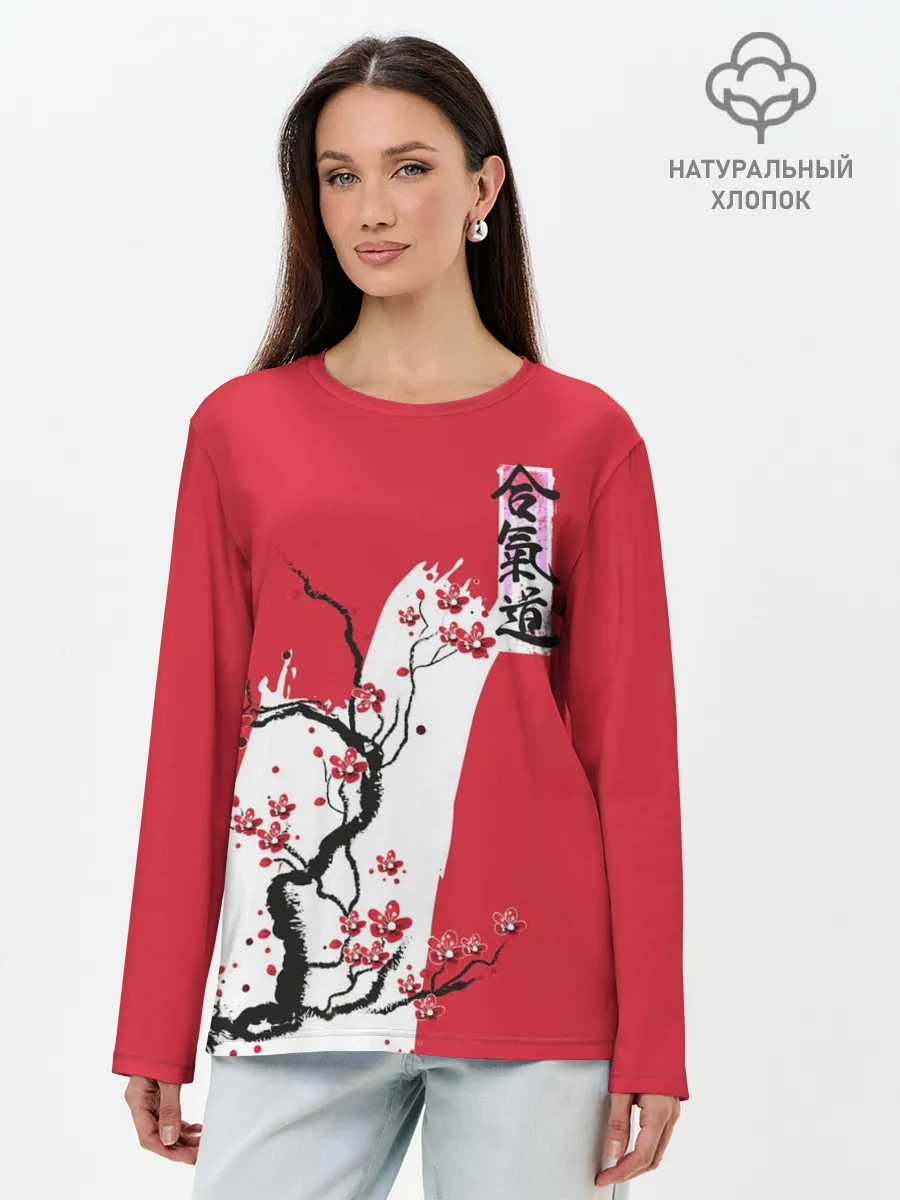 Лонгслив женский. Хлопок / Сакура Айкидо