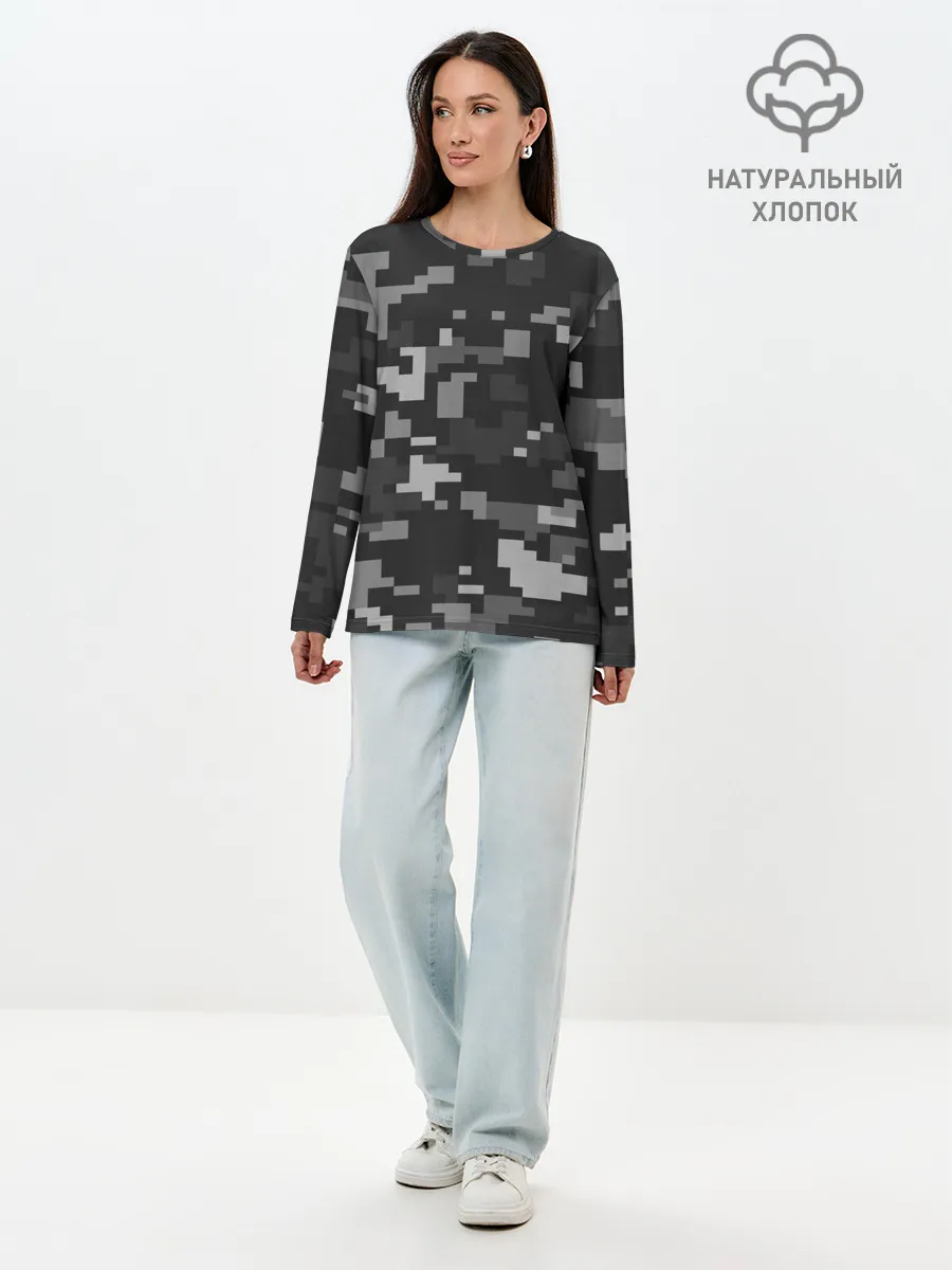 Лонгслив женский. Хлопок / Пиксельный камуфляж