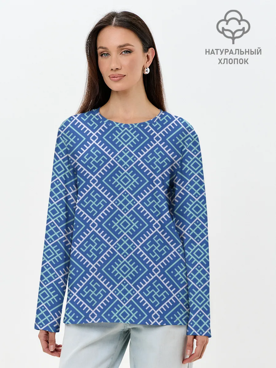 Лонгслив женский. Хлопок / Славянский орнамент