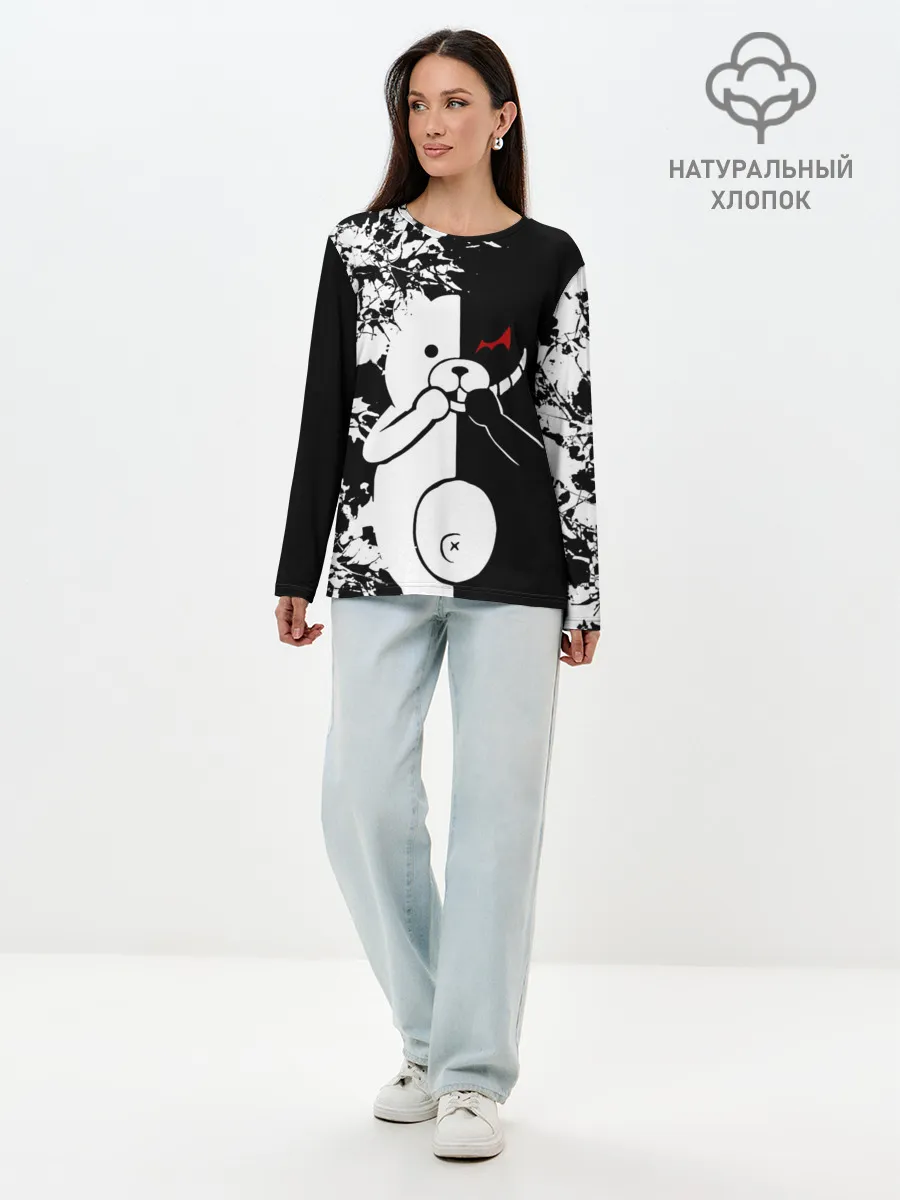 Лонгслив женский. Хлопок / MONOKUMA держит руки