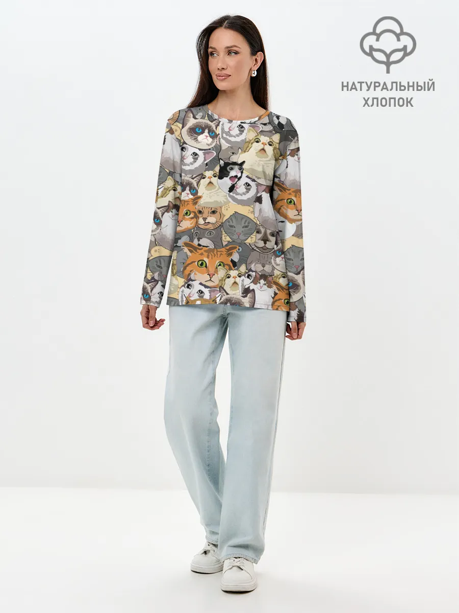 Лонгслив женский. Хлопок / ALL CATS MEMES