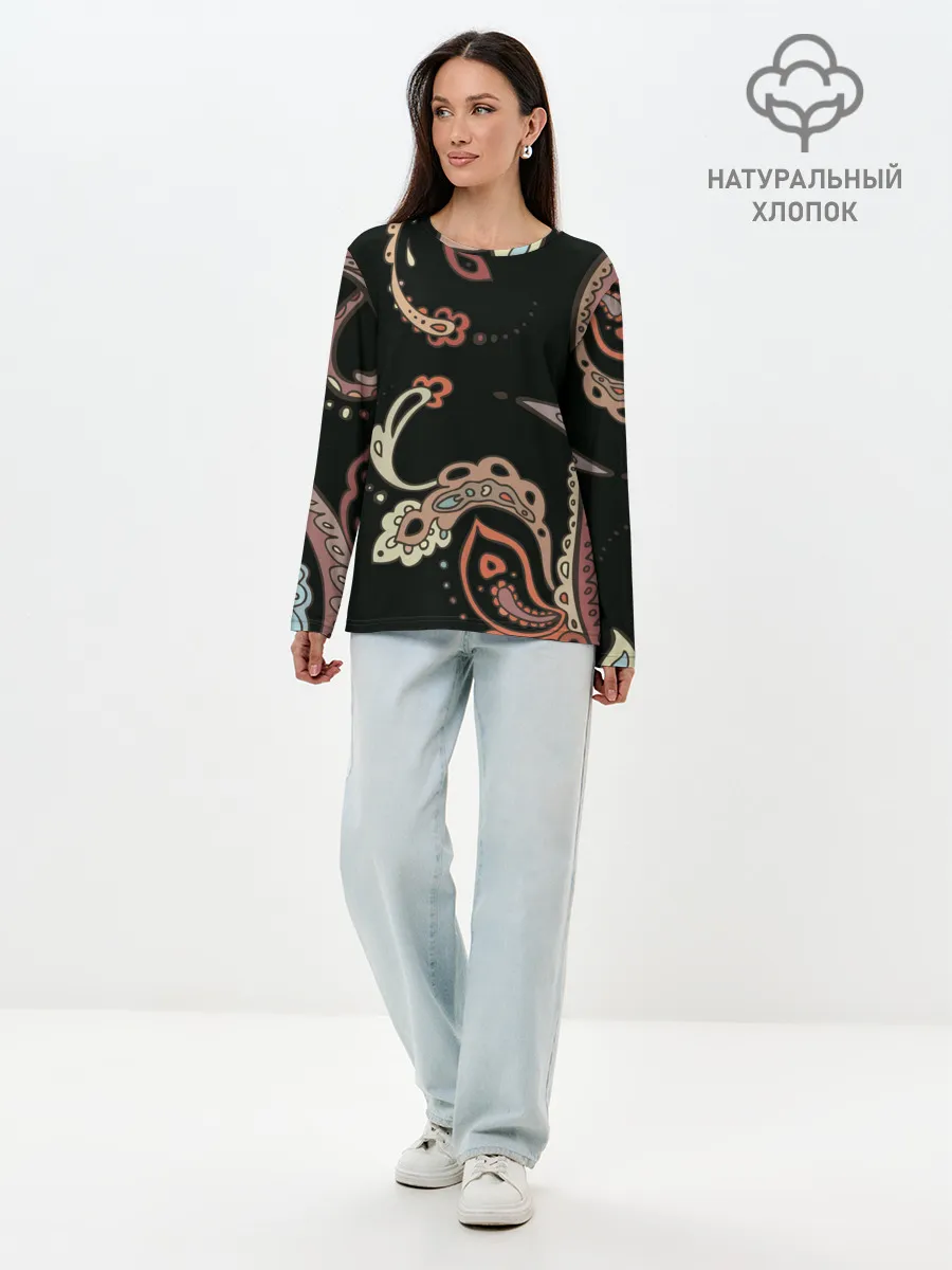 Лонгслив женский. Хлопок / Расписной узор