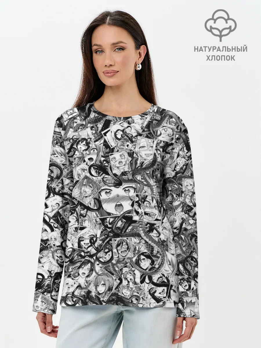 Лонгслив женский. Хлопок / Ахегао с щупальцами