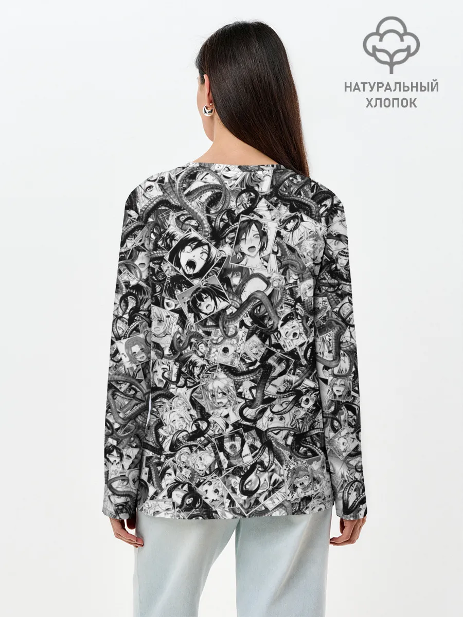 Лонгслив женский. Хлопок / Ахегао с щупальцами