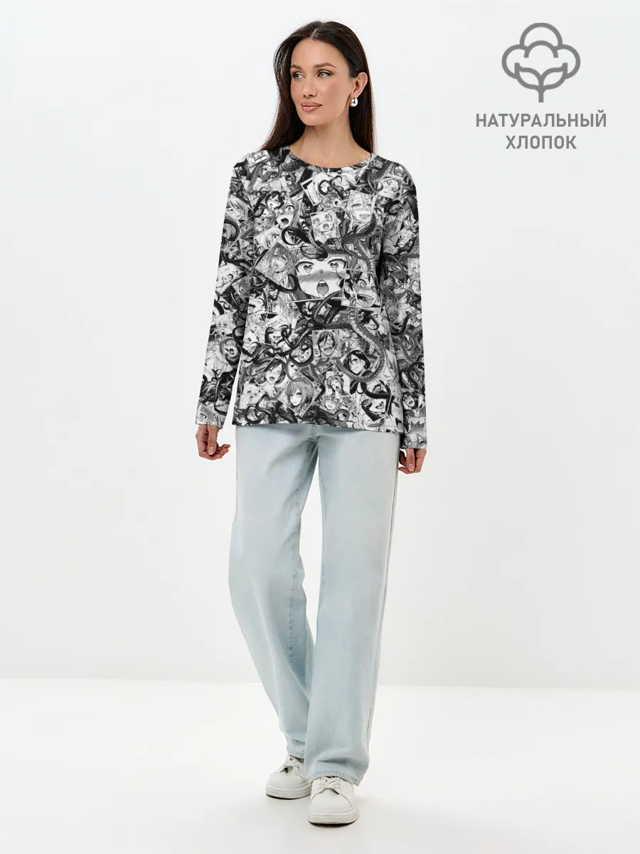 Лонгслив женский. Хлопок / Ахегао с щупальцами