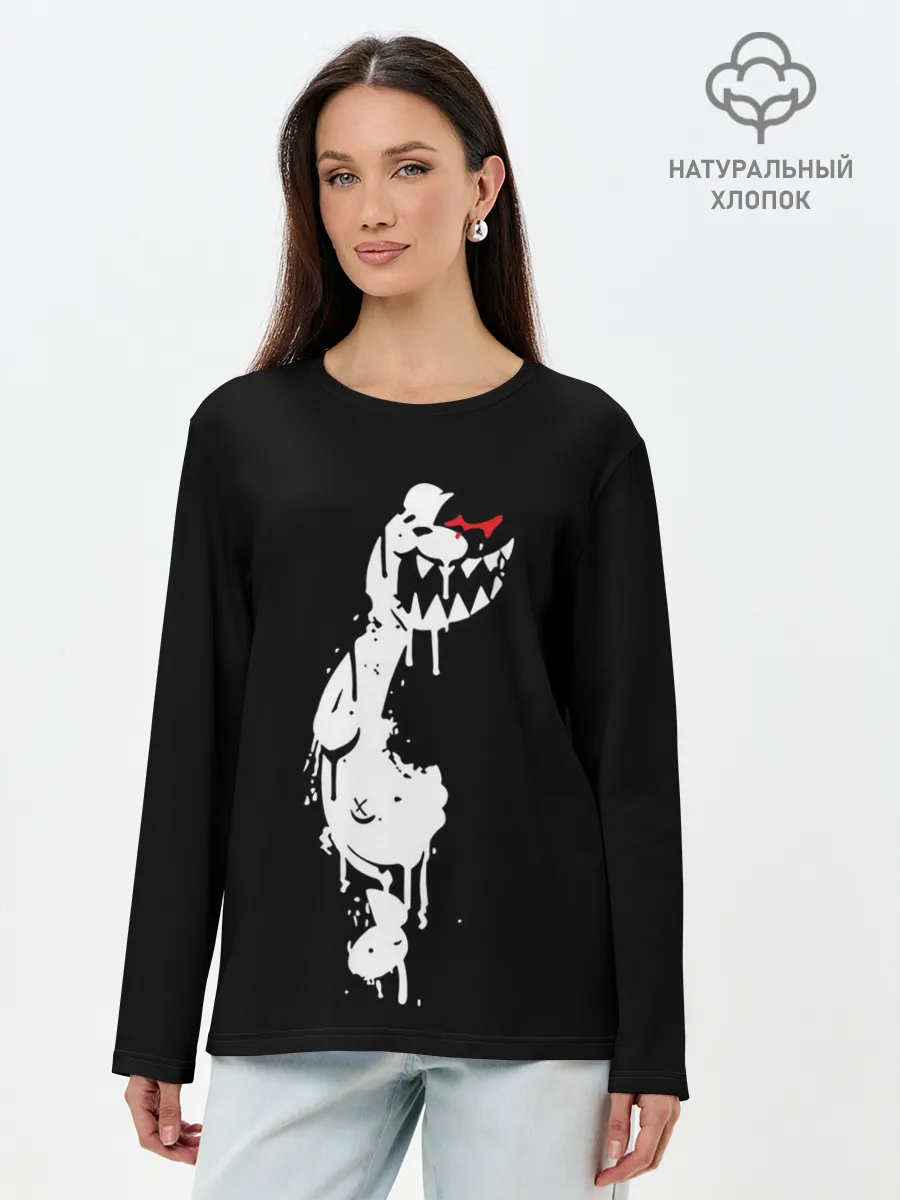 Лонгслив женский. Хлопок / MONOKUMA в темноте