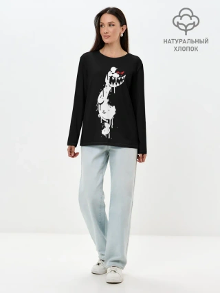 Лонгслив женский. Хлопок / MONOKUMA в темноте