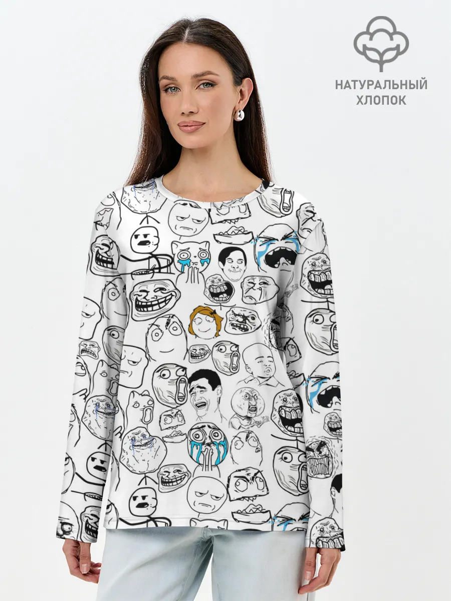 Лонгслив женский. Хлопок / МЕМЫ