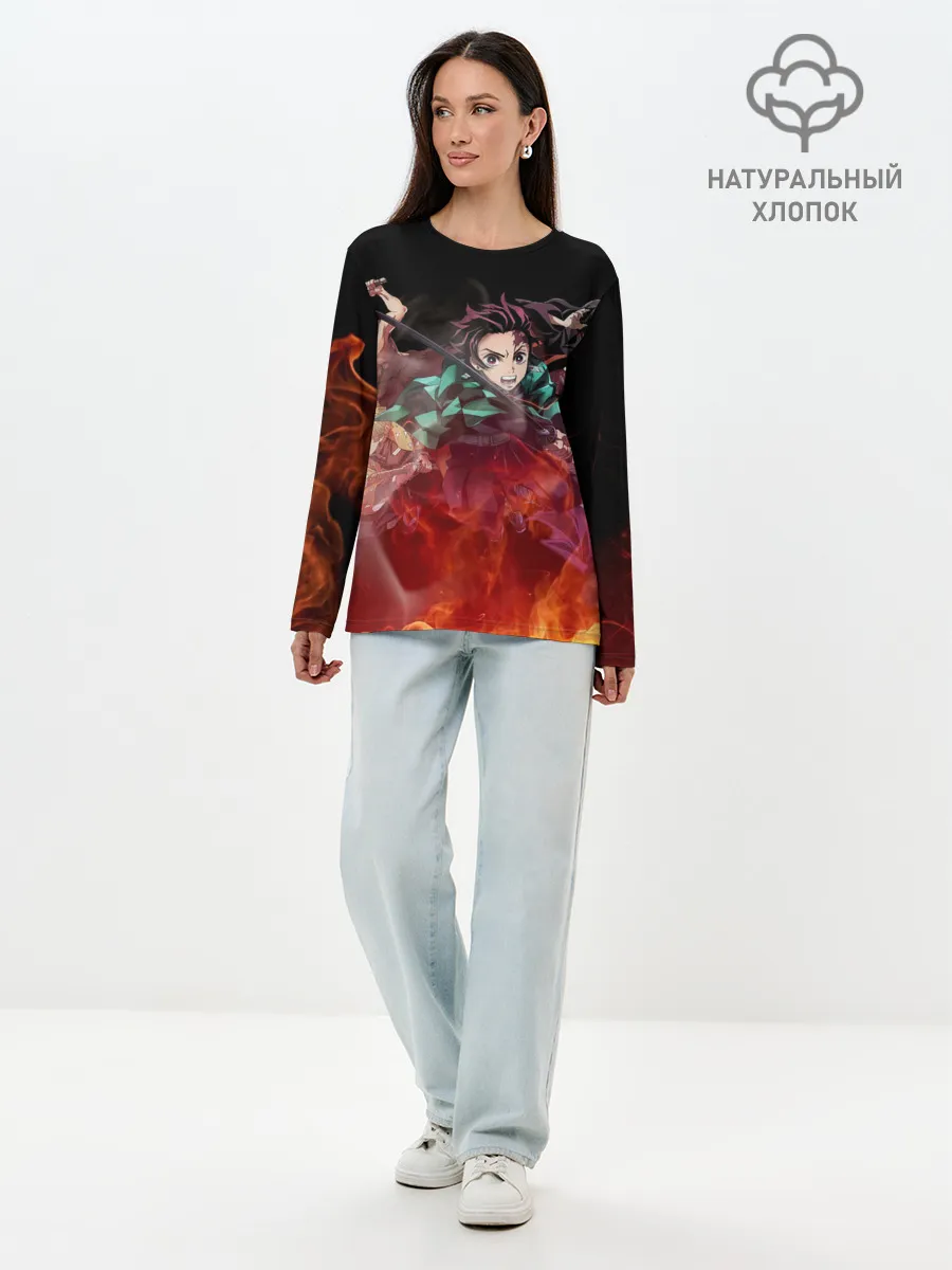 Лонгслив женский. Хлопок / Kimetsu no Yaiba в пламени