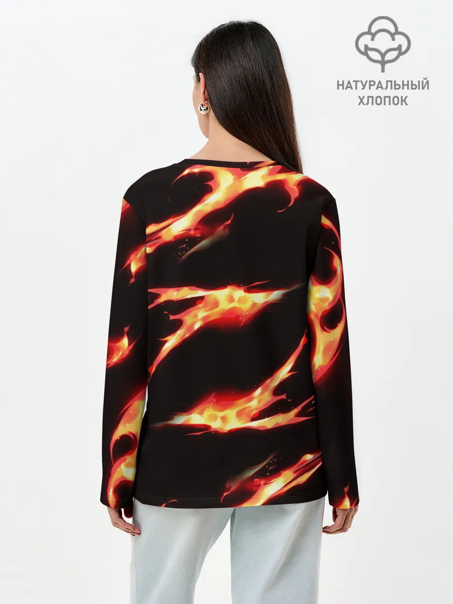 Лонгслив женский. Хлопок / Kimetsu no Yaiba пламенный узор