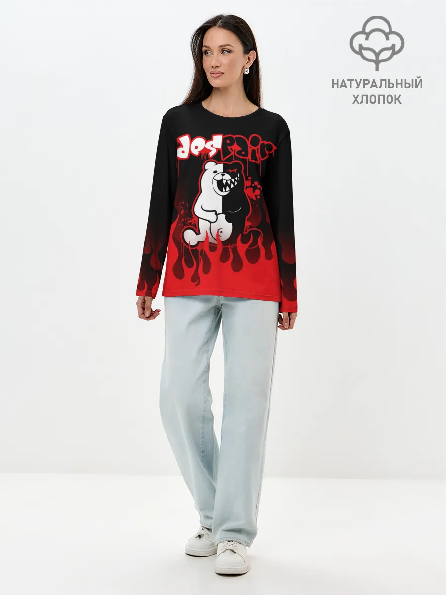 Лонгслив женский. Хлопок / Монокума despair горит