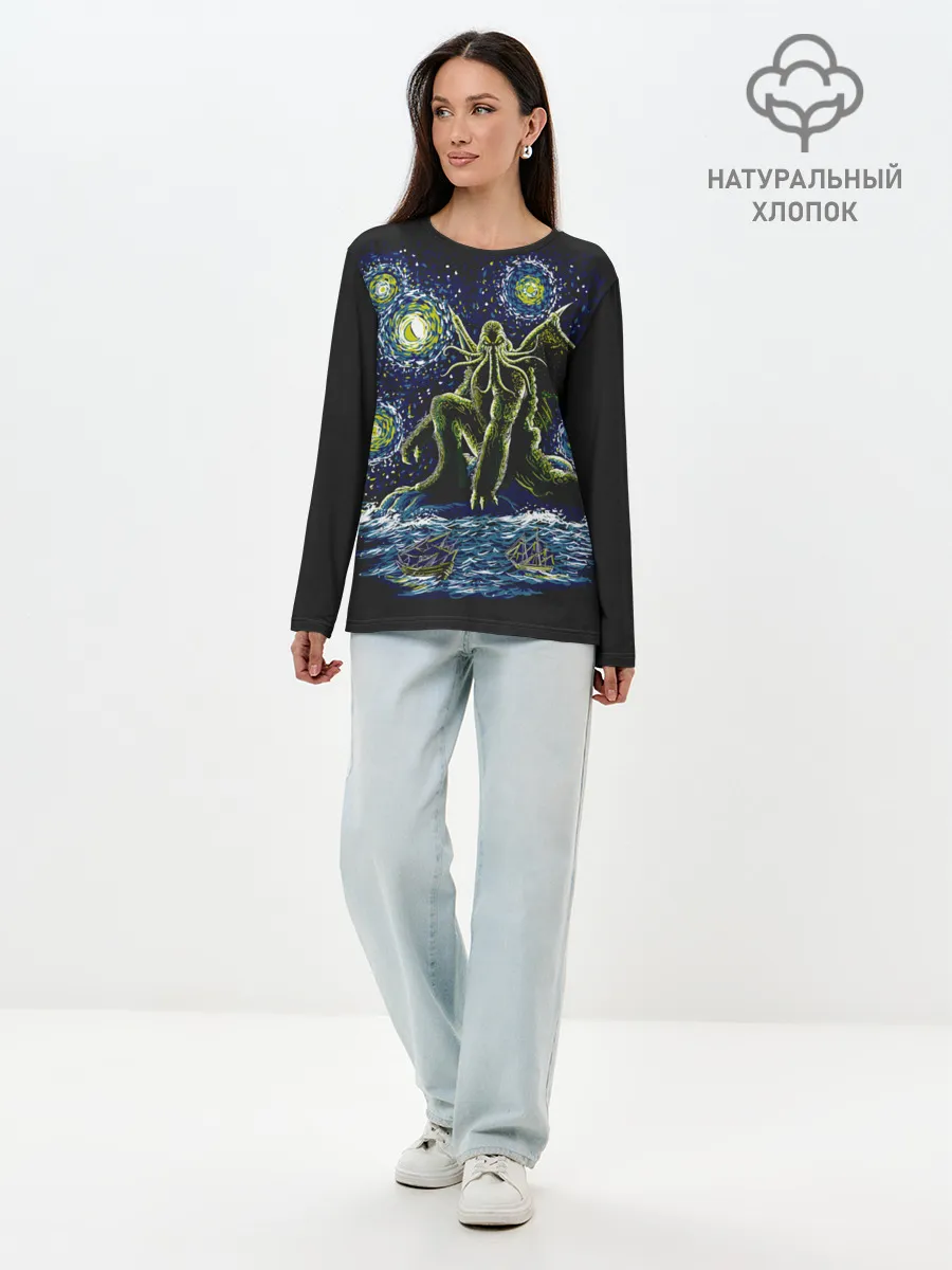 Лонгслив женский. Хлопок / Ктулху