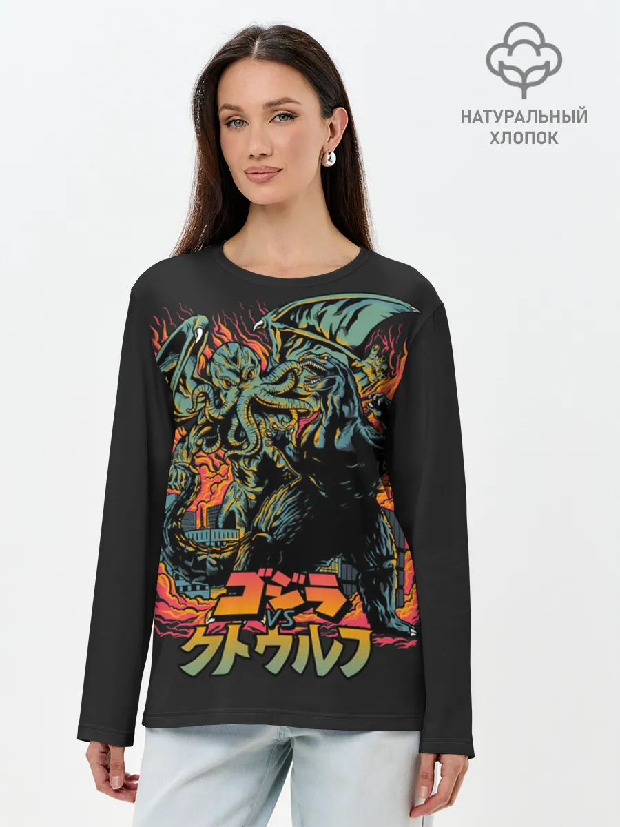 Лонгслив женский. Хлопок / Ктулху