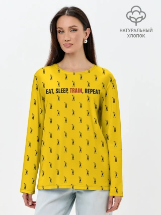 Лонгслив женский. Хлопок / Eat, sleep, train, repeat