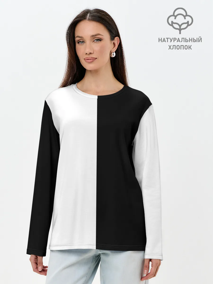 Лонгслив женский. Хлопок / ПРОСТО ЧЁРНО-БЕЛЫЙ | Black and White