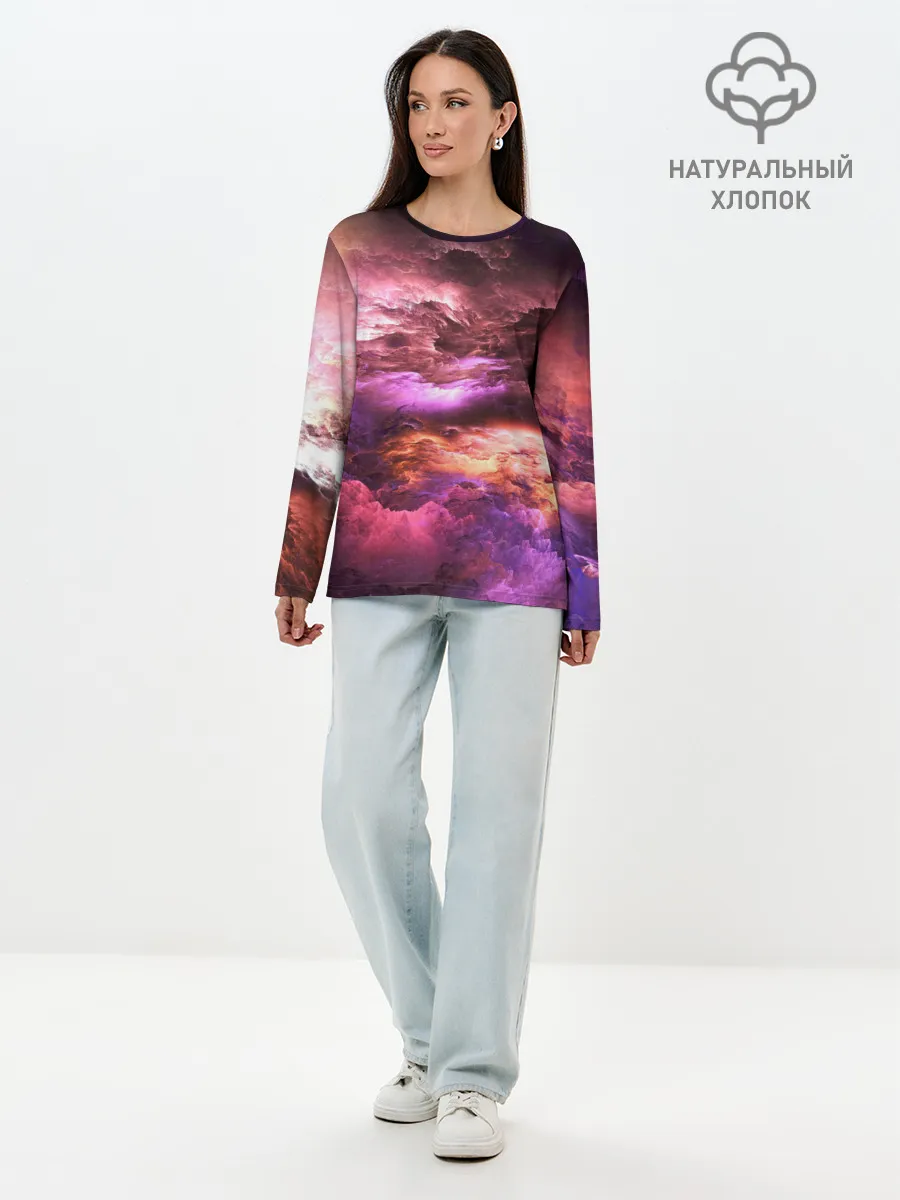 Лонгслив женский. Хлопок / закат абстракция