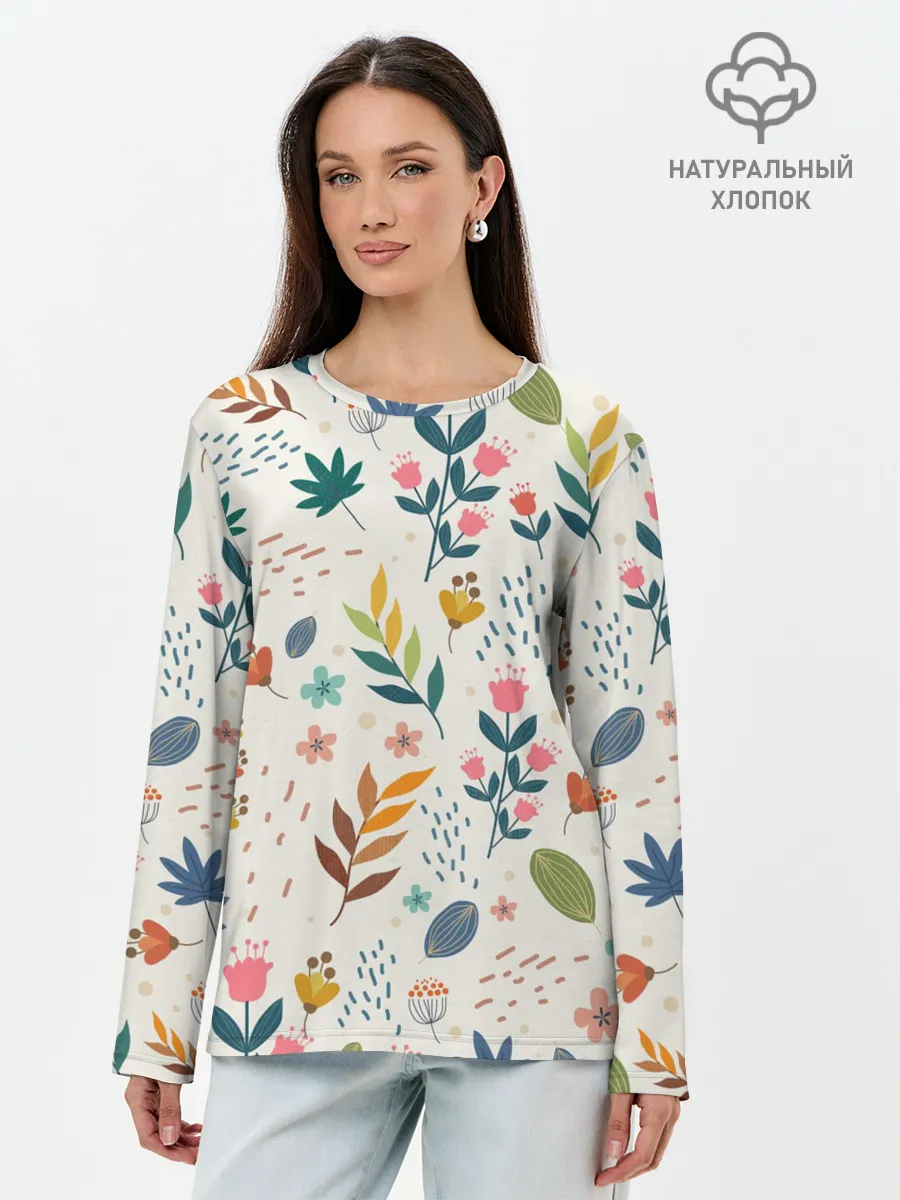 Лонгслив женский. Хлопок / Цветочный орнамент