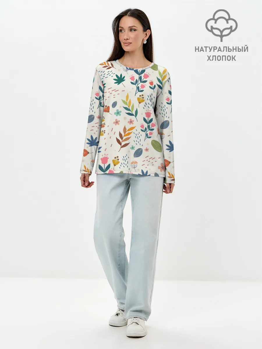 Лонгслив женский. Хлопок / Цветочный орнамент