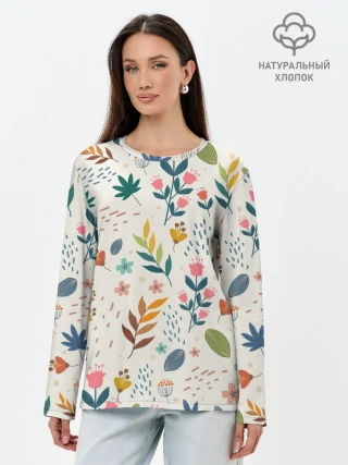 Лонгслив женский. Хлопок / Цветочный орнамент
