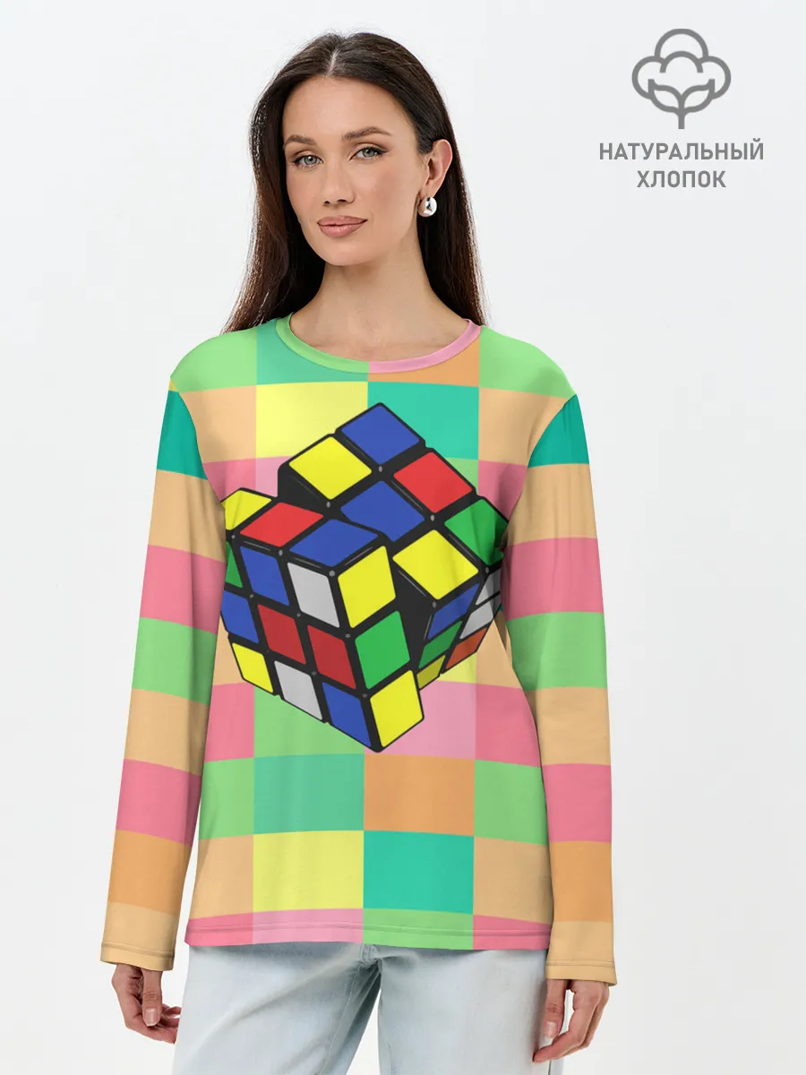 Лонгслив женский. Хлопок / Кубик Рубика