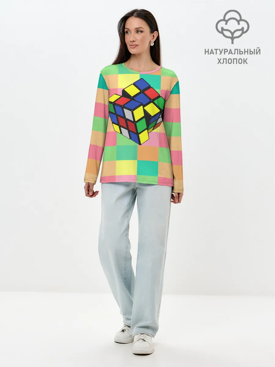 Лонгслив женский. Хлопок / Кубик Рубика