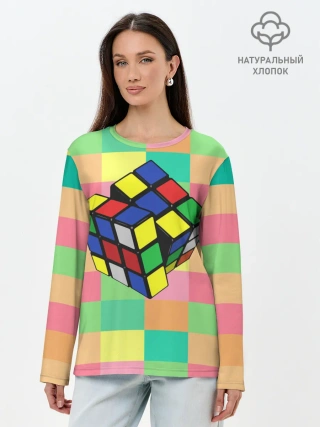 Лонгслив женский. Хлопок / Кубик Рубика