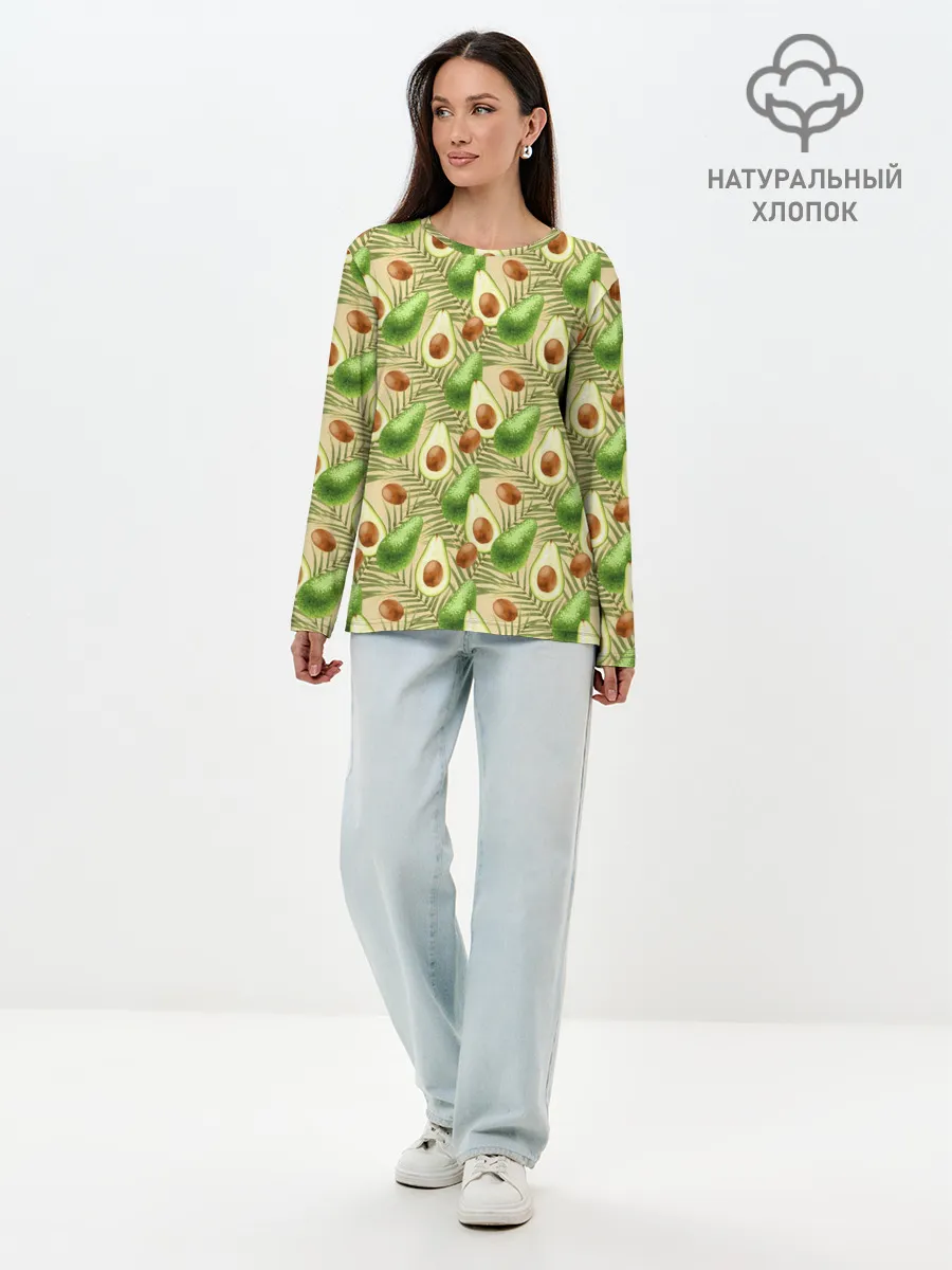 Лонгслив женский. Хлопок / Веган Авокадо узор