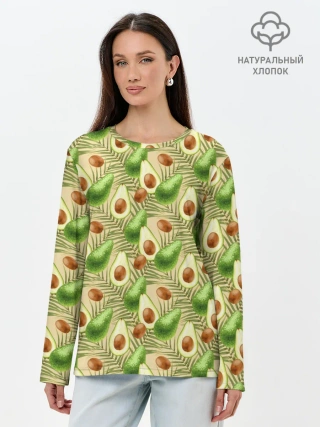 Лонгслив женский. Хлопок / Веган Авокадо узор