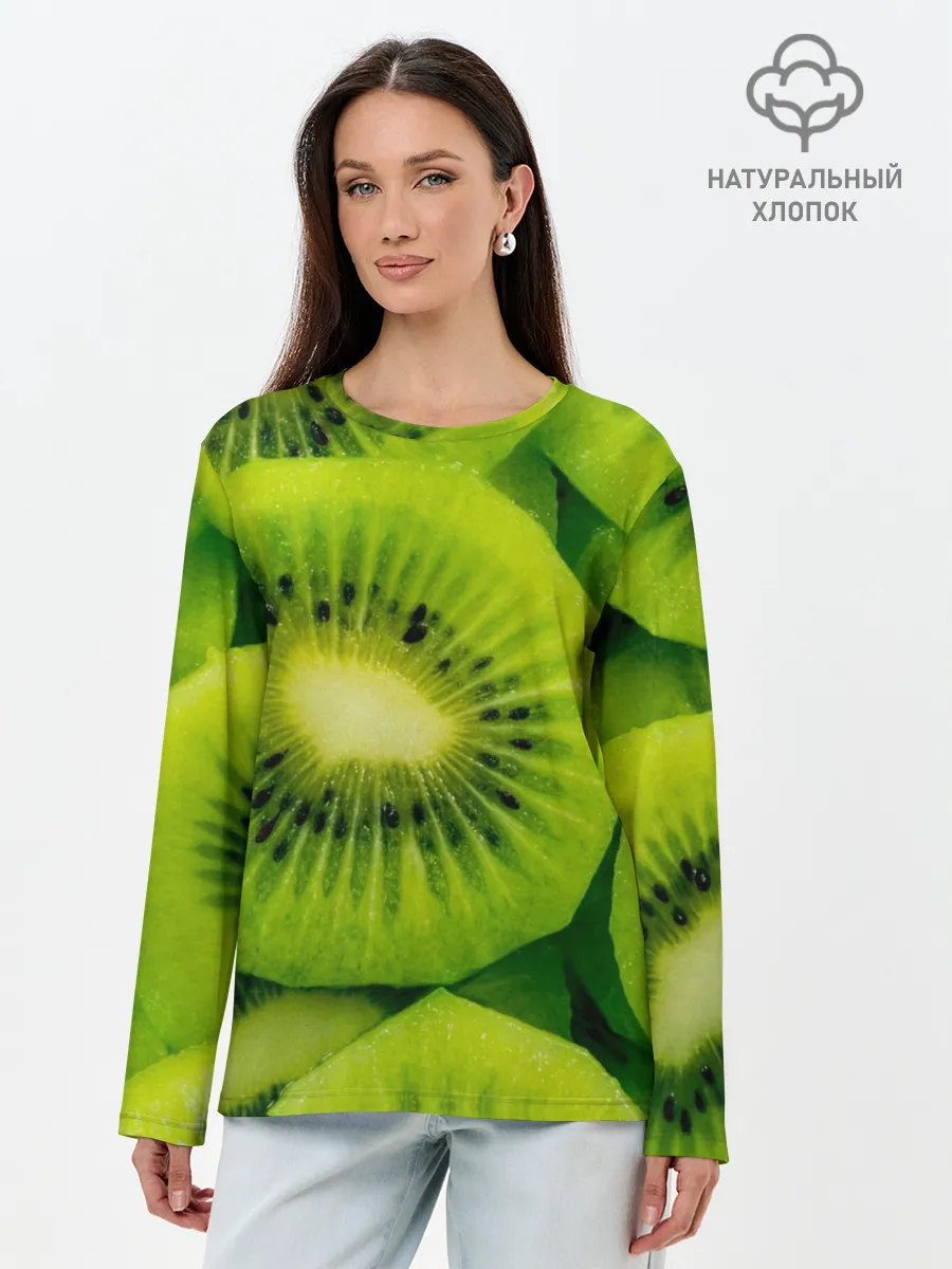 Лонгслив женский. Хлопок / Зеленый киви