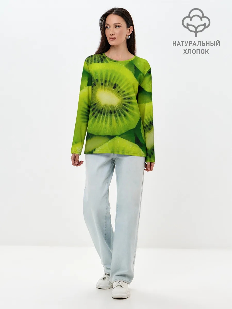 Лонгслив женский. Хлопок / Зеленый киви