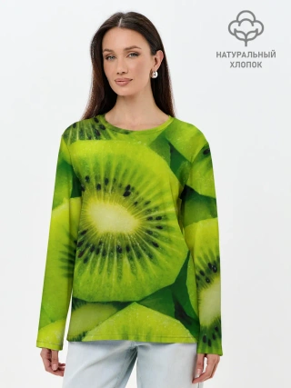 Лонгслив женский. Хлопок / Зеленый киви