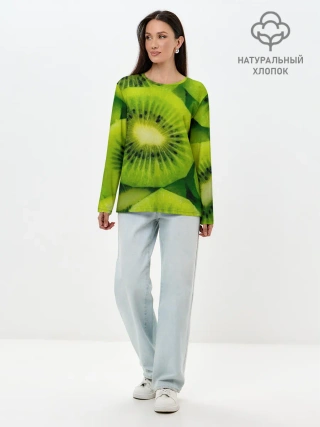 Лонгслив женский. Хлопок / Зеленый киви