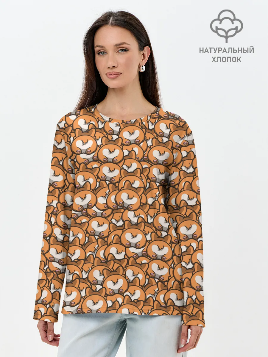 Лонгслив женский. Хлопок / Попки Корги