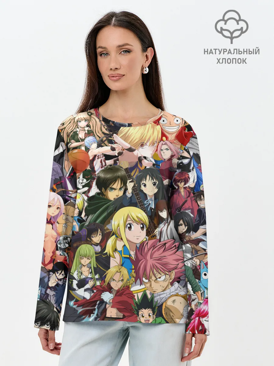 Лонгслив женский. Хлопок / Аниме коллаж