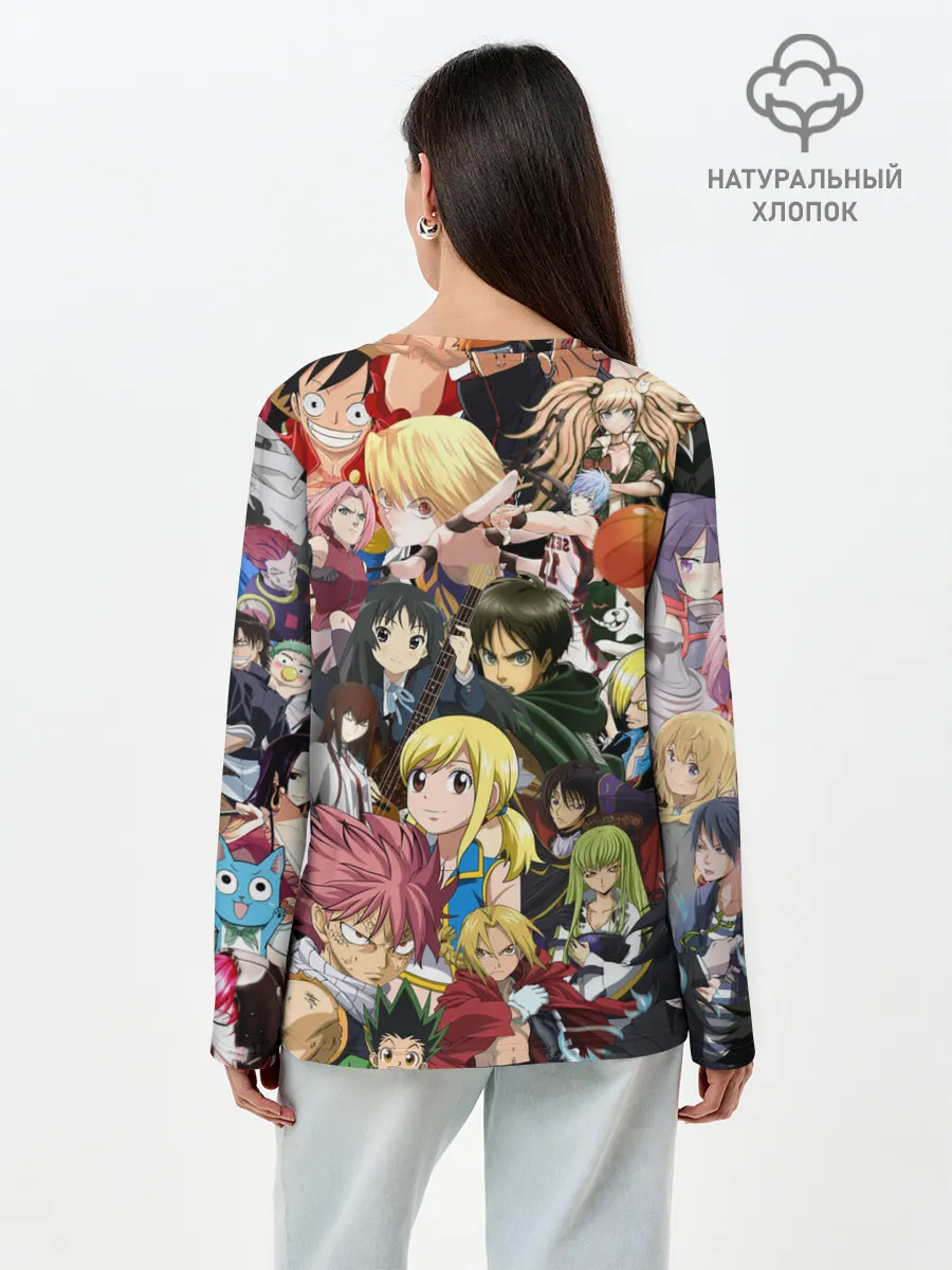 Лонгслив женский. Хлопок / Аниме коллаж