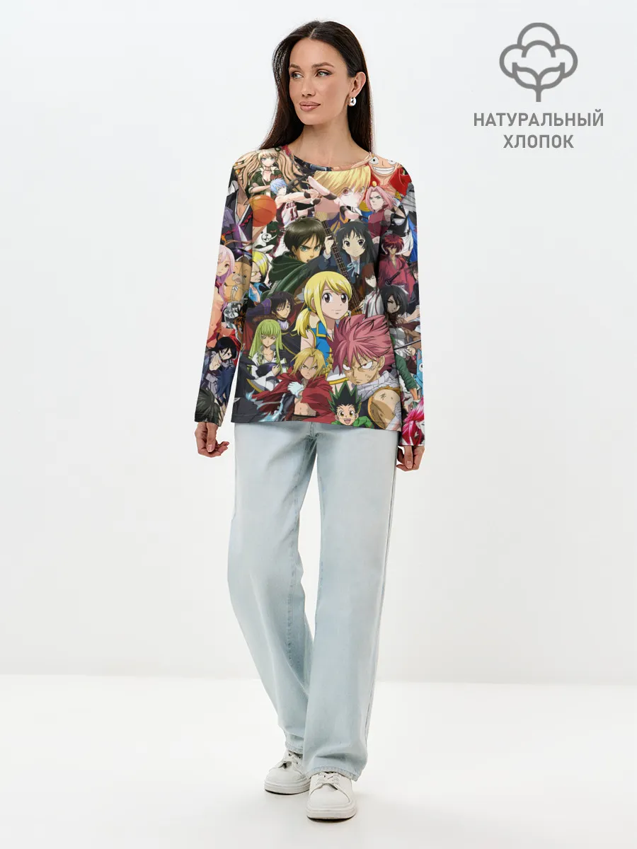 Лонгслив женский. Хлопок / Аниме коллаж
