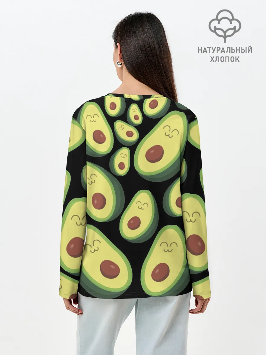 Лонгслив женский. Хлопок / Авокадо паттерн
