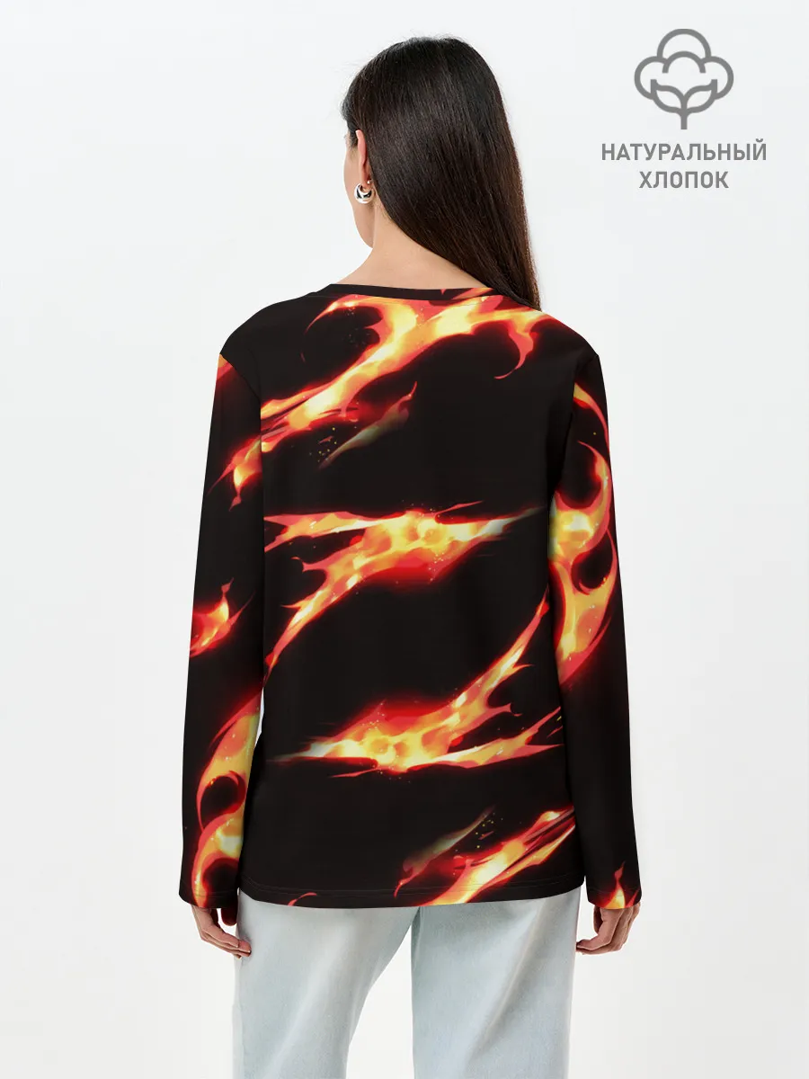 Лонгслив женский. Хлопок / Рассекающий демонов в огенных лучах