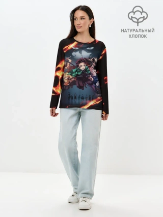 Лонгслив женский. Хлопок / Рассекающий демонов в огенных лучах