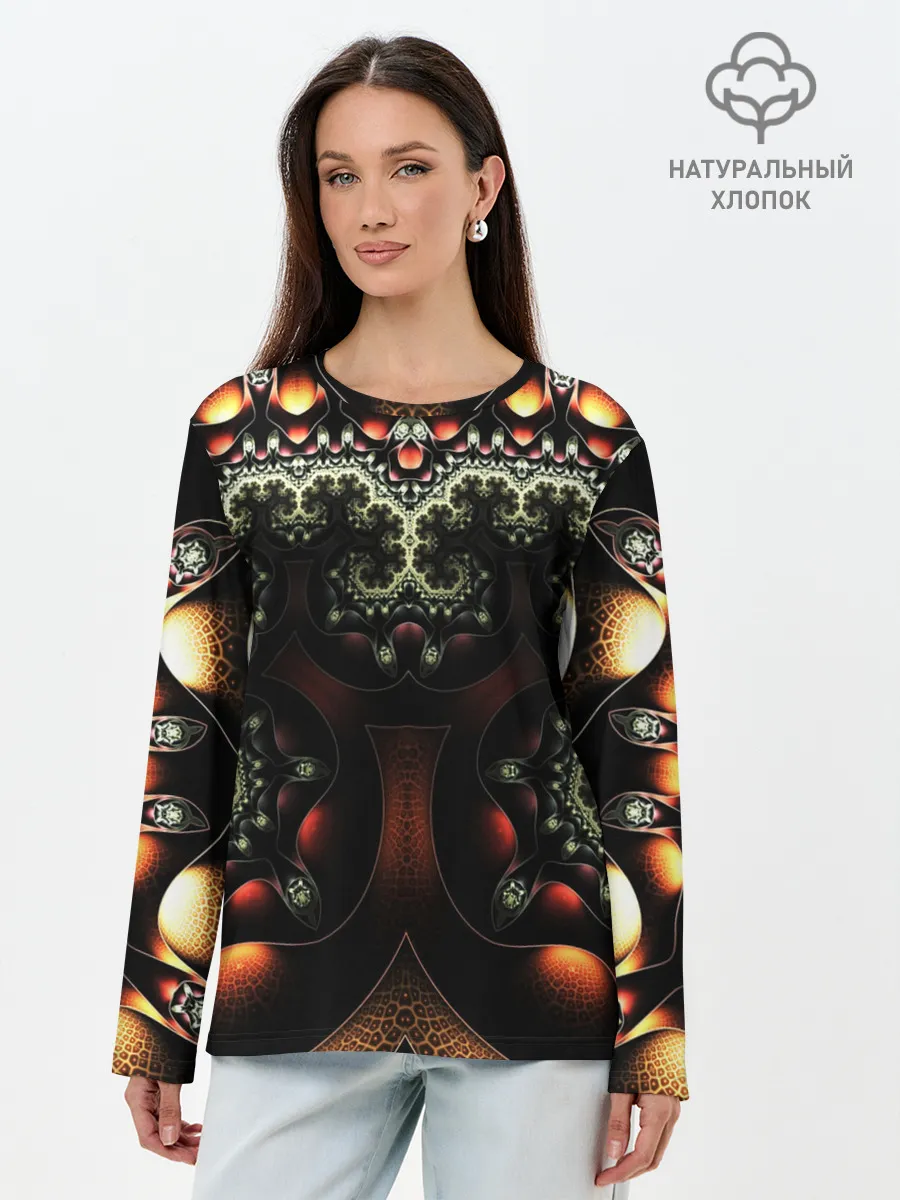 Лонгслив женский. Хлопок / ФРАКТАЛЬНЫЙ ОПТИЧЕСКИЙ УЗОР