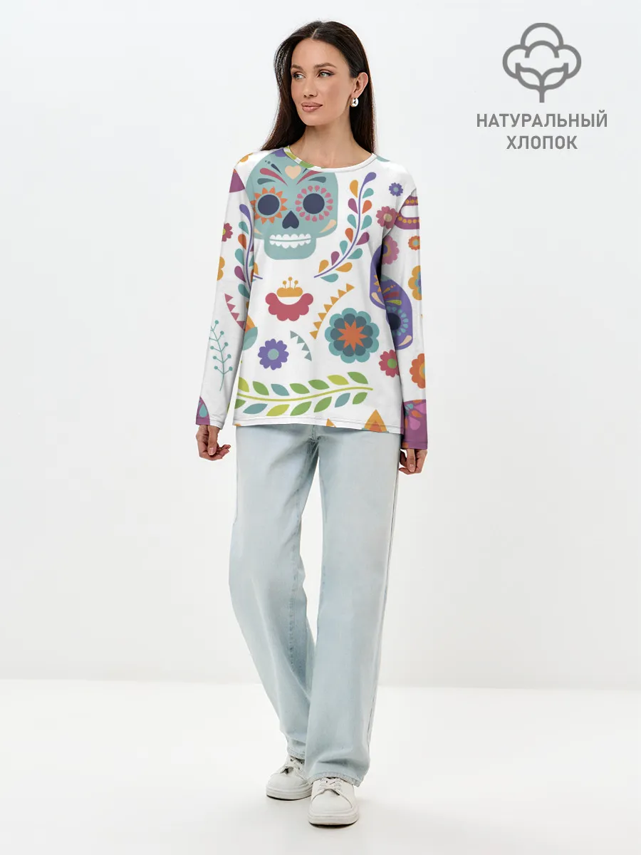 Лонгслив женский. Хлопок / Мексиканские мотивы