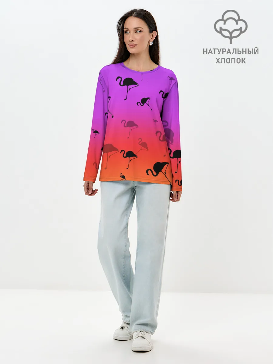 Лонгслив женский. Хлопок / Фламинго