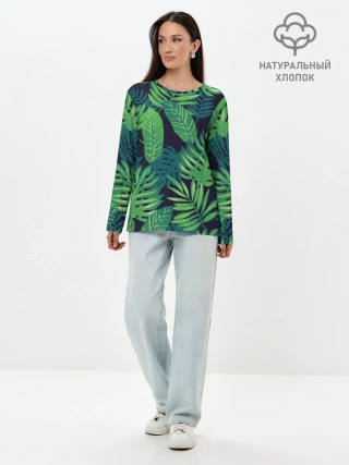Лонгслив женский. Хлопок / Тропики