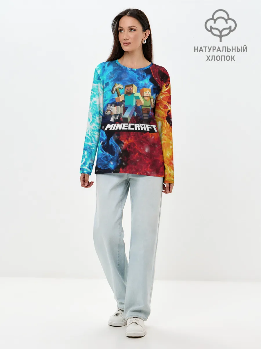 Лонгслив женский. Хлопок / Minecraft / Майнкрафт
