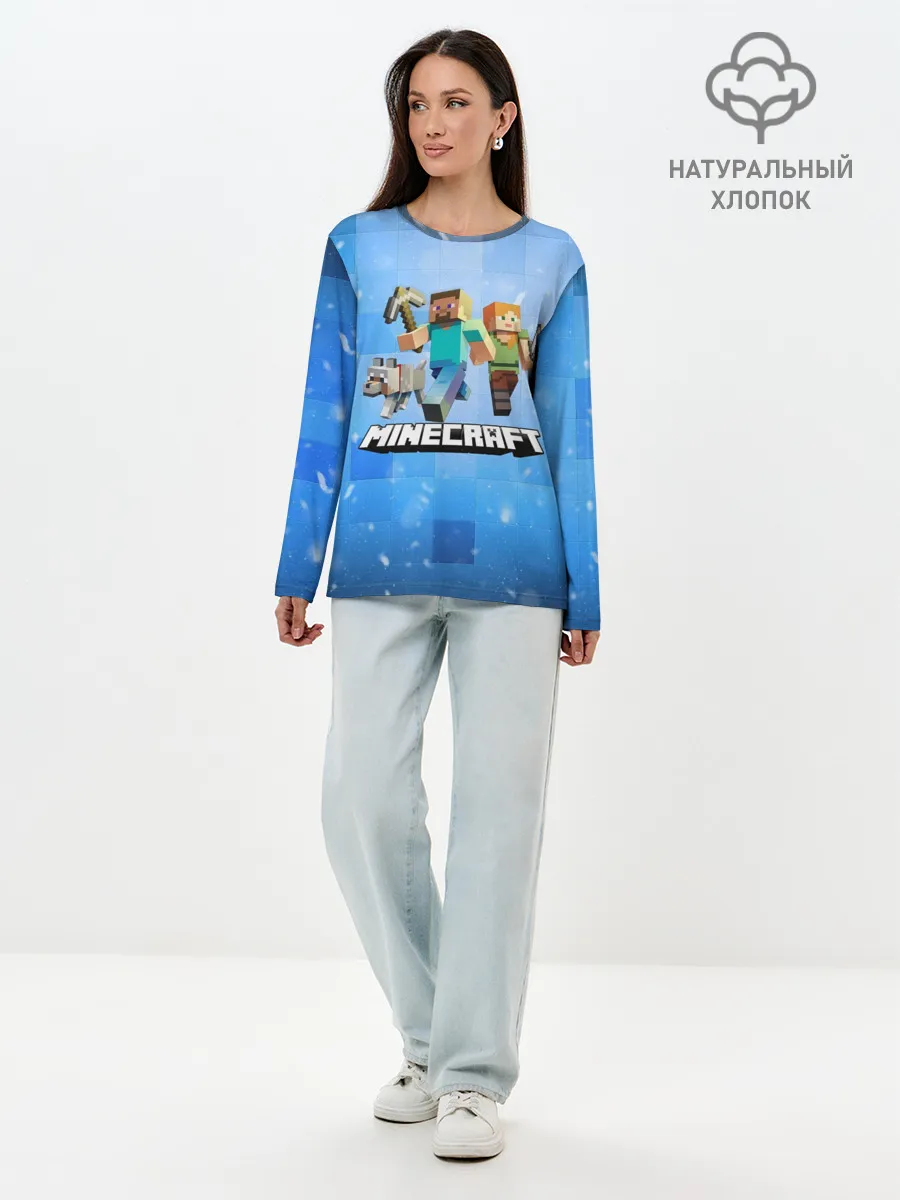 Лонгслив женский. Хлопок / Minecraft / Майнкрафт