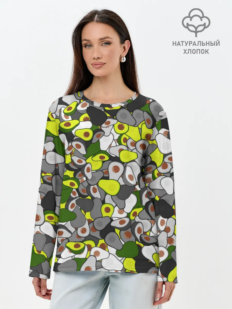 Лонгслив женский. Хлопок / Камуфляж с авокадо