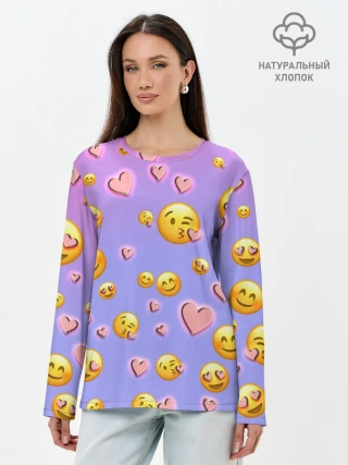 Лонгслив женский. Хлопок / Очень много эмодзи