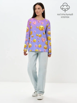 Лонгслив женский. Хлопок / Очень много эмодзи